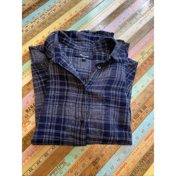 Madewell S Oversized Navy Blue White Plaid Wool Blend Flannel Button Down Shirt - Picture 12 of 12